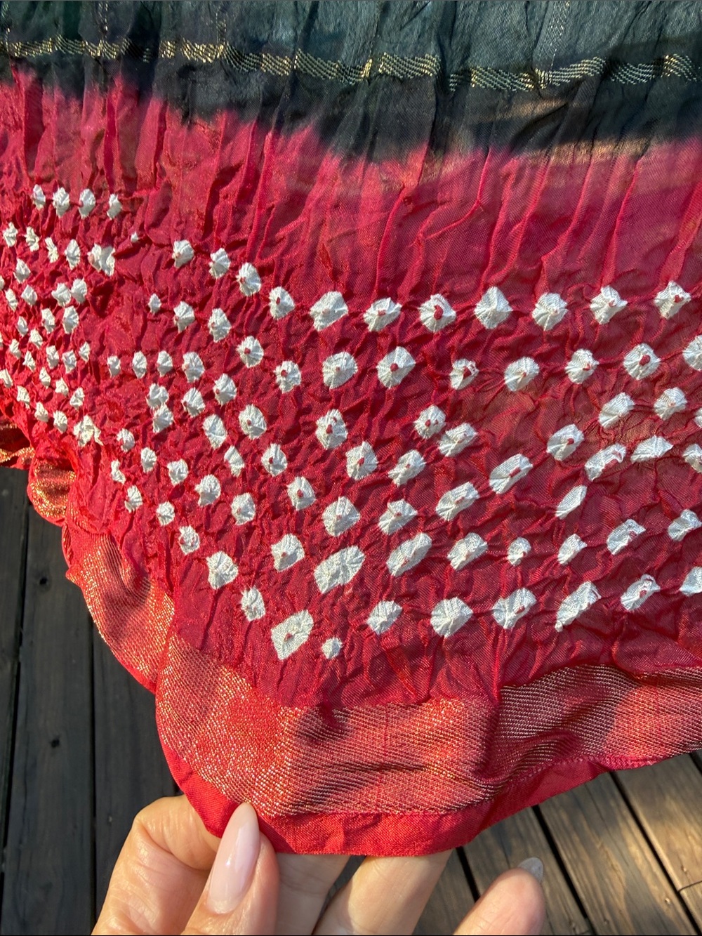Hand-Dyed Large Textile Scarf in Black and Deep Pink - Picture 4 of 4